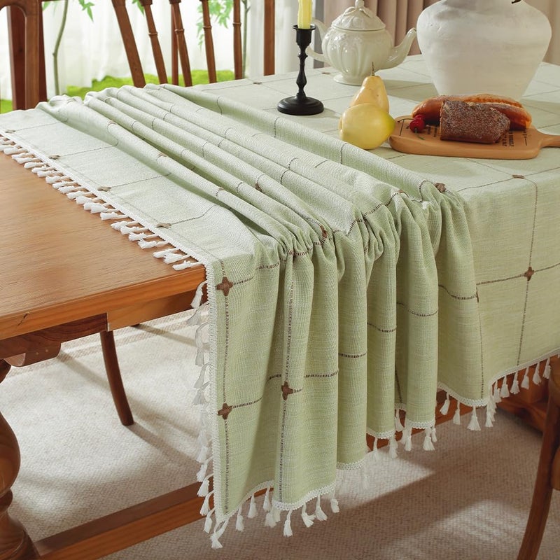 Pahajim Rustic Linen Tablecloth Cotton Rectangle Table Cloth for Kitchen Dining with Tassel Plaid Waterproof Tablecloths Rectangle/Oblong,55''x118'',10-12 Seats - Image 4